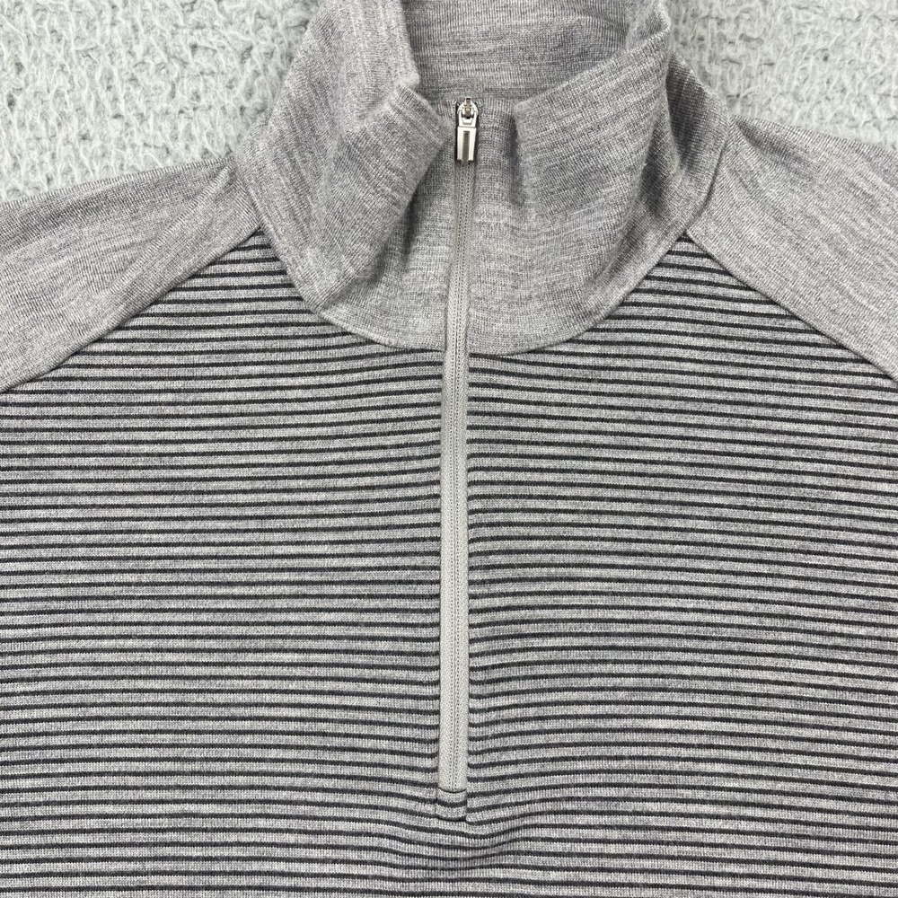 Icebreaker Merino Bodyfit 260 Mens XL 1/4 Zip Wool Shirt Gray Striped Thumb Hole - Picture 5 of 14